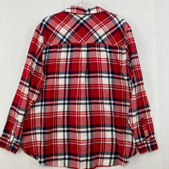 New GAP Women's size XXL Cotton Flannel Red Plaid Long Sleeve Button Down Casual - Picture 8 of 10